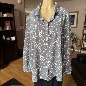 DOKOTOO gray & white long sleeve button up tunic-size XL